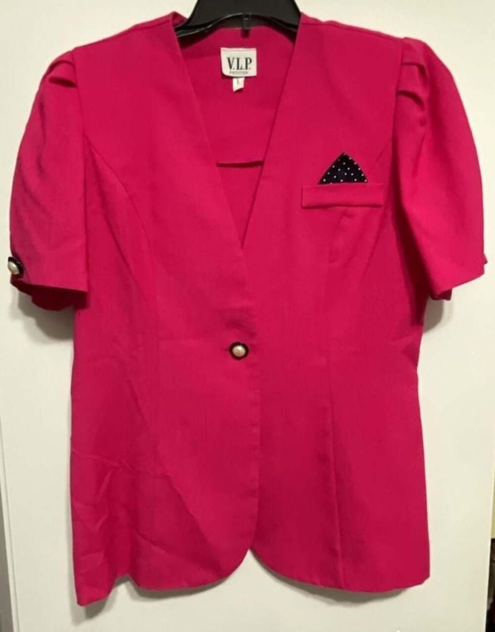 V.I.P.  VTG Hot Pink Barbiecore Large Pearl Buttons Made in USA Blazer Jacket